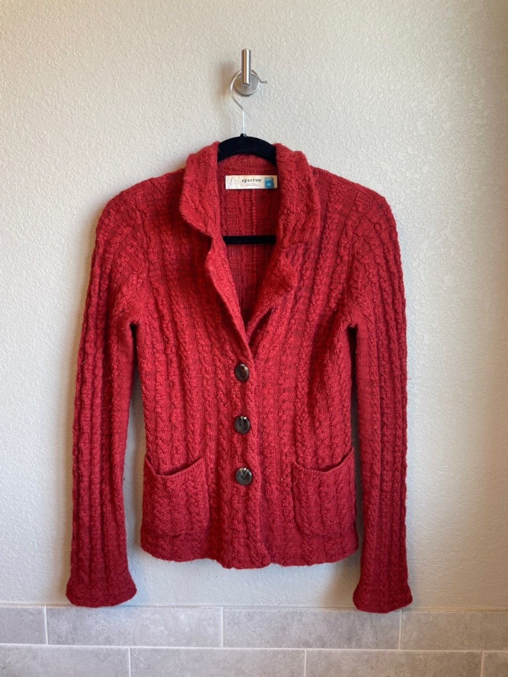 Anthropologie Sparrow Burnt Siena Wool Blend Cable Knit Collared Cardigan